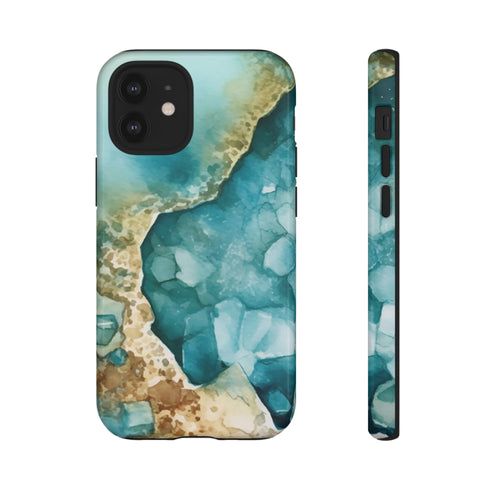 Aquamarine inspired Geode in Watercolor - Impact Resistant Phone Case iPhone 12 Mini Glossy